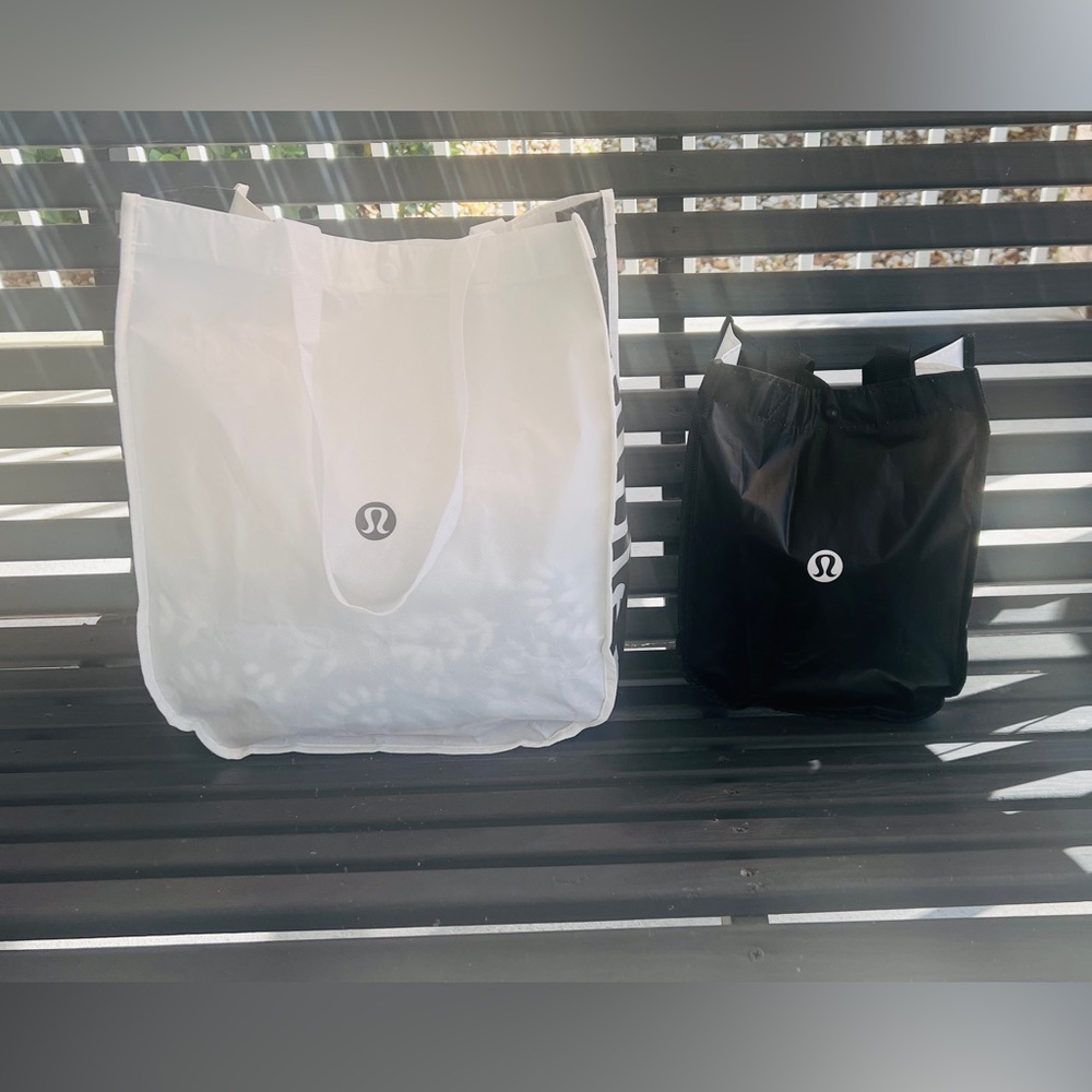 lululemon athletica White and Black Tote Bags